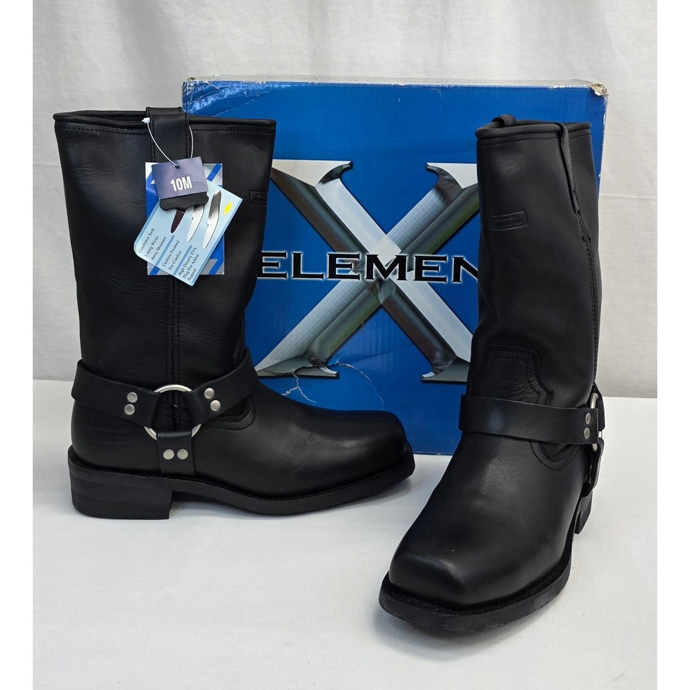 Xelement 1442 Mens Black Leather Harness Biker Boots Square Toe Size 10M NEW
